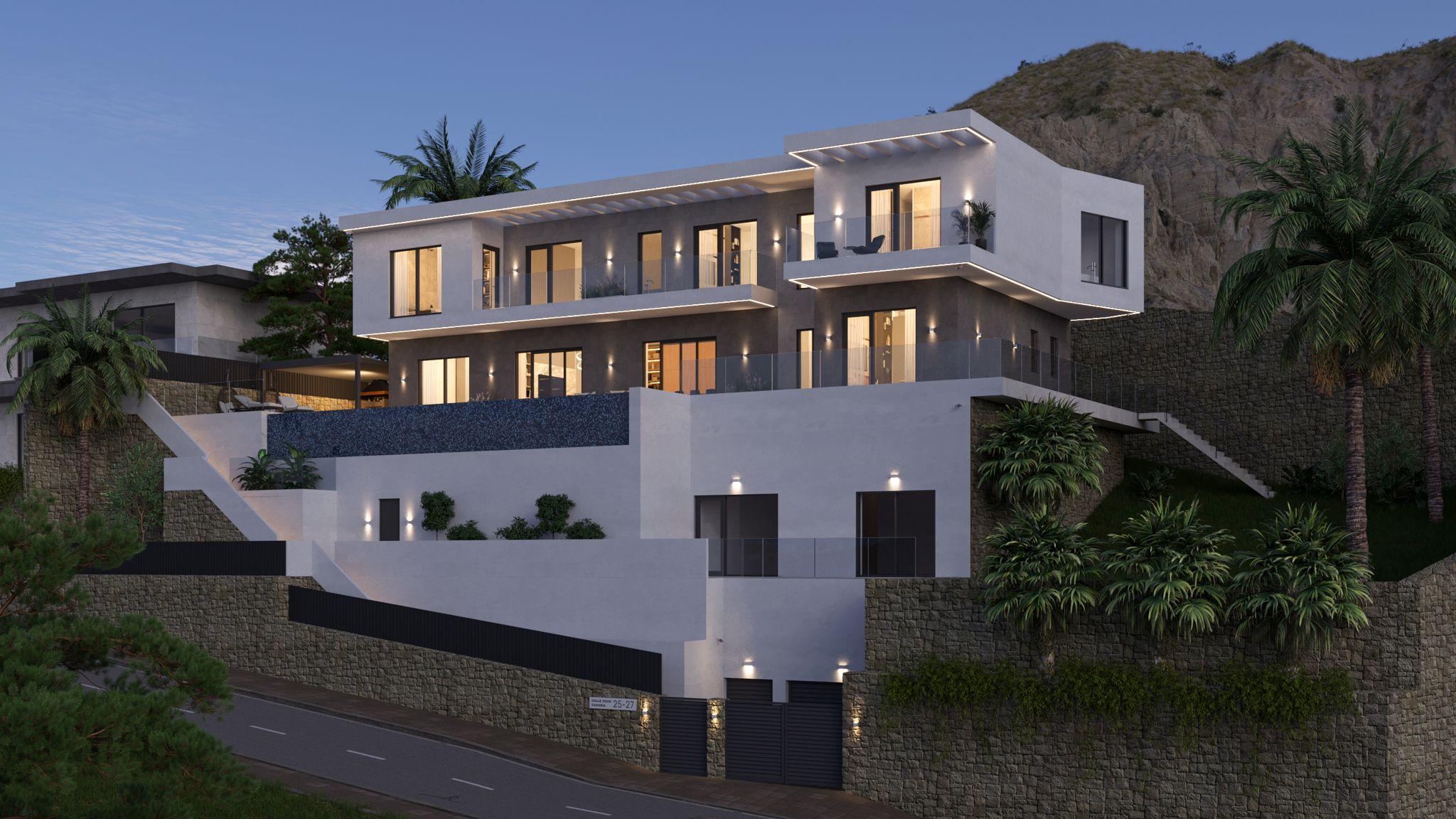 Outdoor terrace area adjacent to pool, 7-bedroom villa, Finestrat Hills