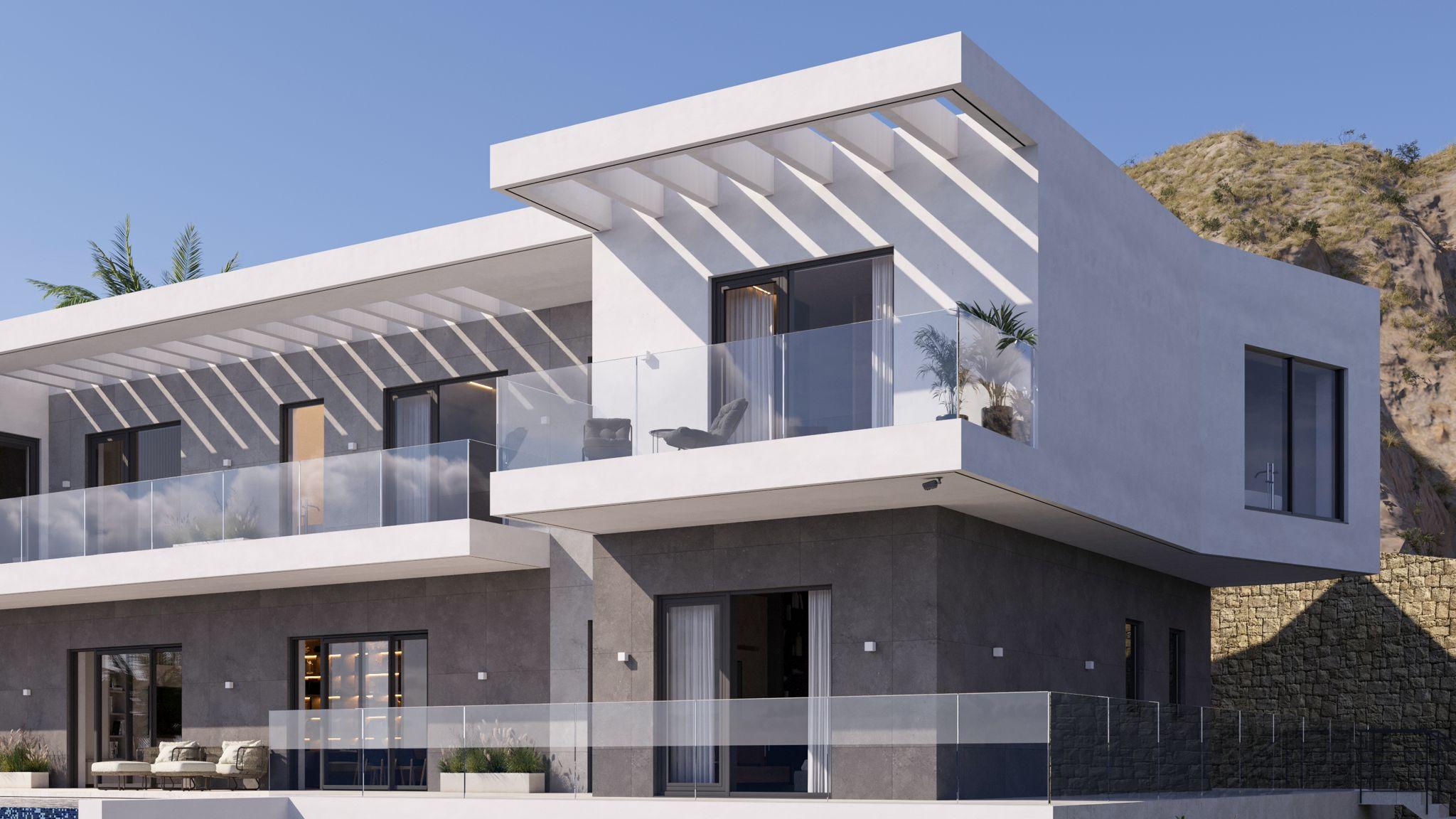 Side elevation of new-build villa on 1300m2 plot, Finestrat Hills