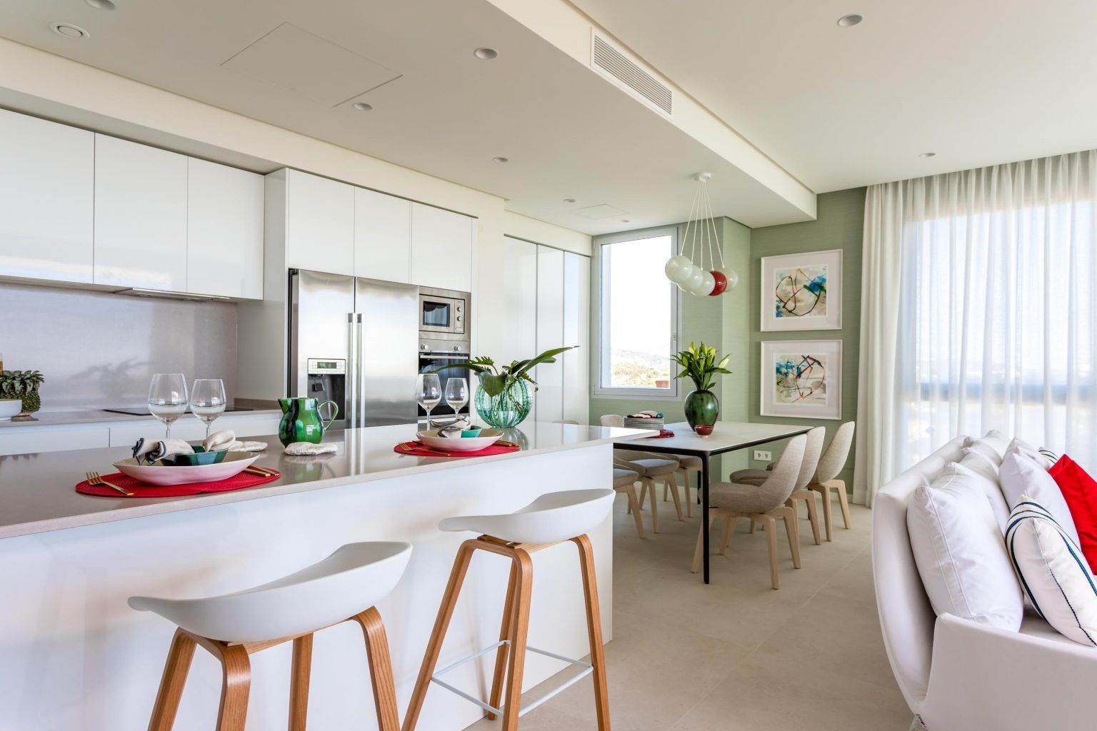 Living room detail in 3-bedroom new-build apartment, Montemayor-Marbella Club
