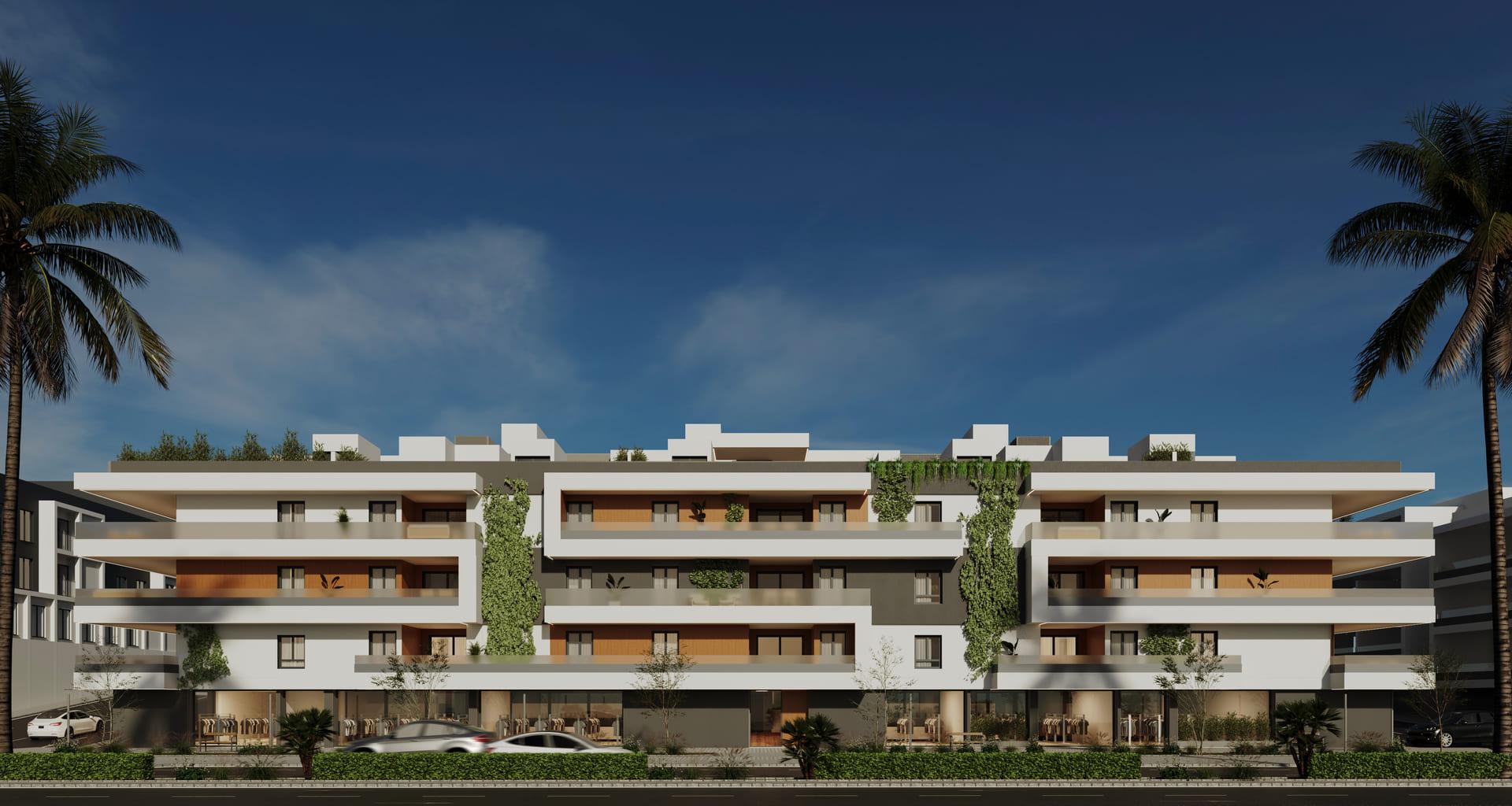 Street view and surroundings of new-build development, San Pedro de Alcántara