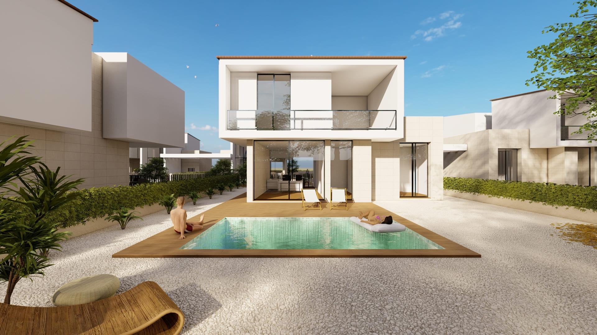 Open-plan living and dining area in new-build villa, Montebello