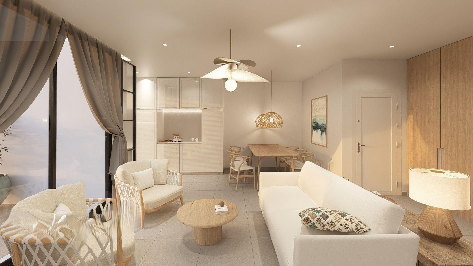 CGI of bedroom with built-in wardrobes, 2-bedroom apartment, Jávea