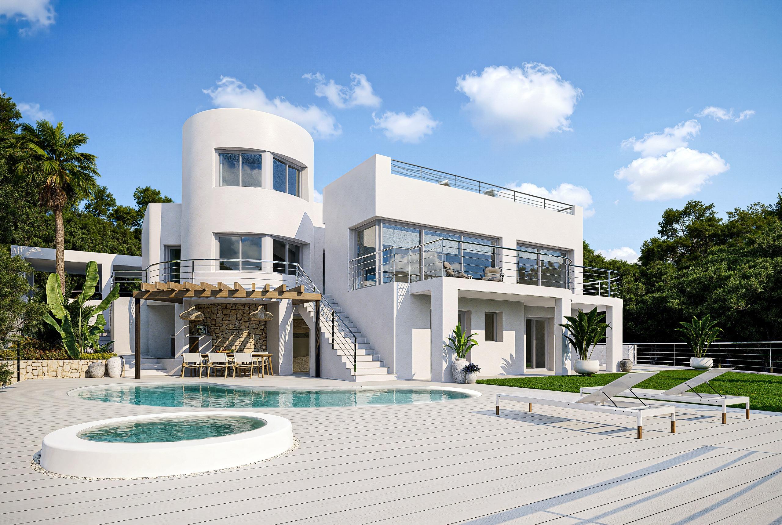 Villa for sale in Altea Hills, Altea - exterior view of new-build property on hillside plot