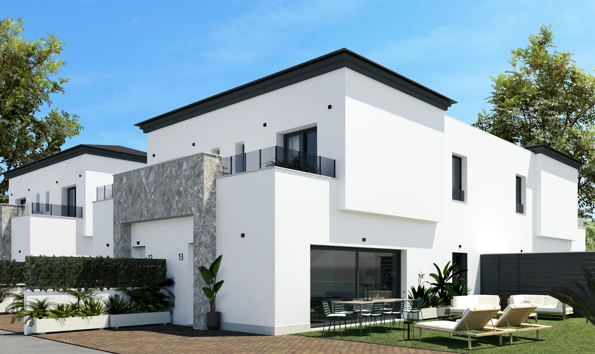 Villa for sale in Monte y Mar, Gran Alacant - exterior view of new-build property with plot