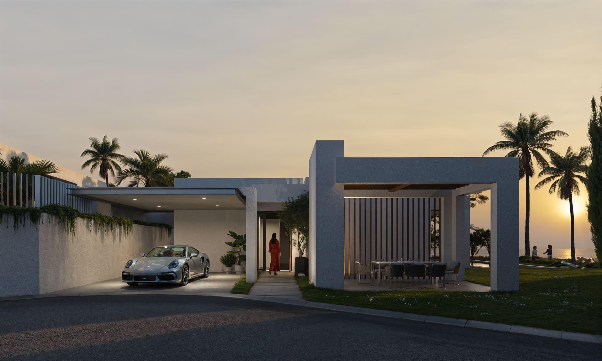 Side elevation of new-build villa, El Higuerón, Mijas