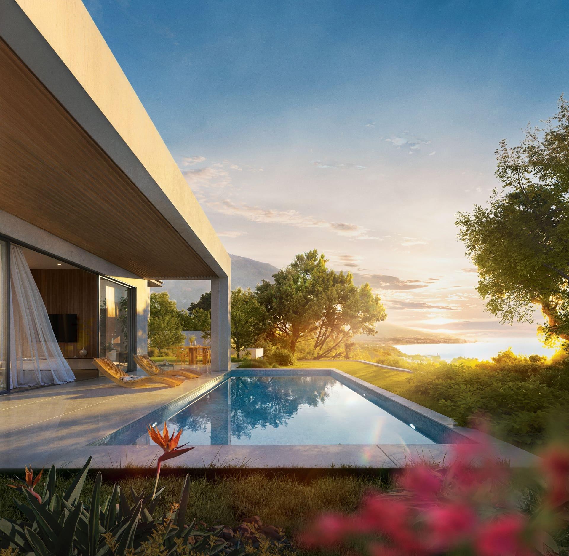 Rear garden of new-build villa on 605m2 plot, El Higuerón, Mijas
