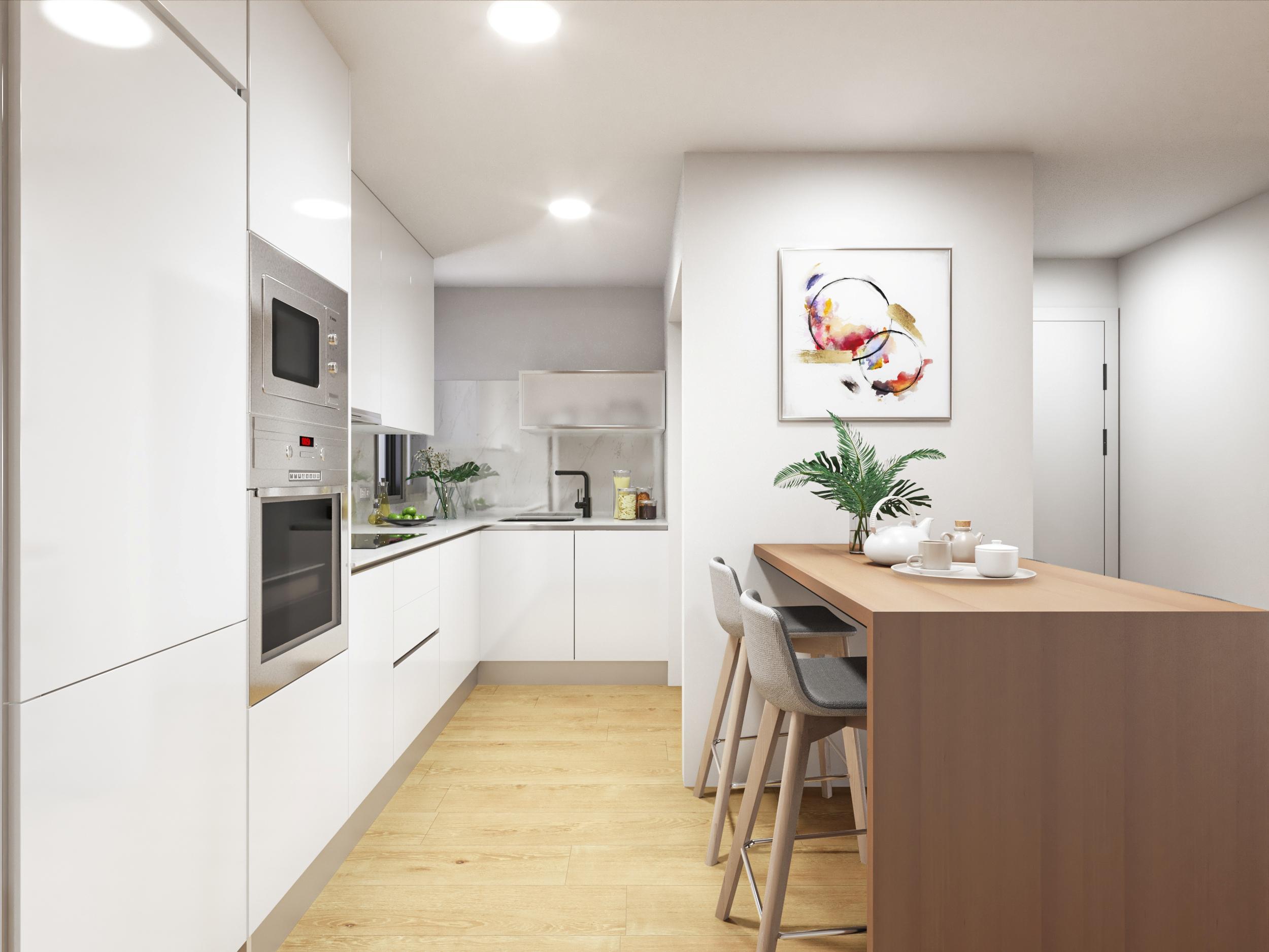 Kitchen and dining open-plan area from alternate angle, penthouse, Torrevieja
