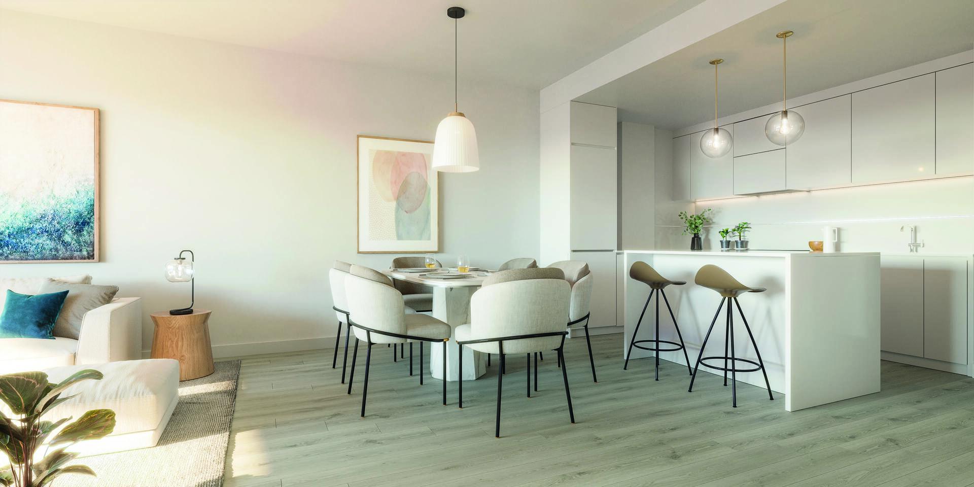 Living area in 3-bedroom new-build apartment, Las Flores, Mijas