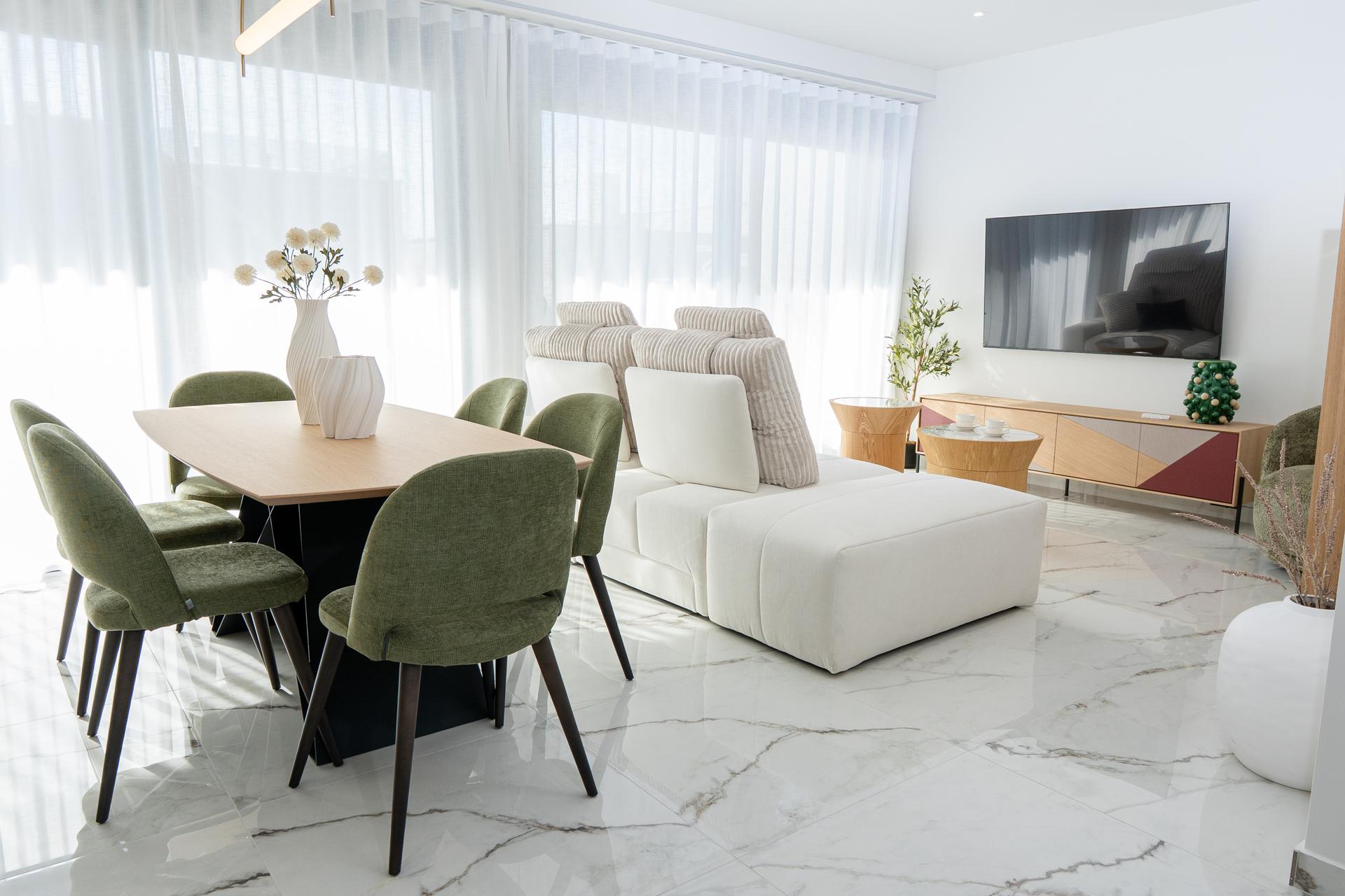 Flooring and finish in living area, Lo Marabú villa
