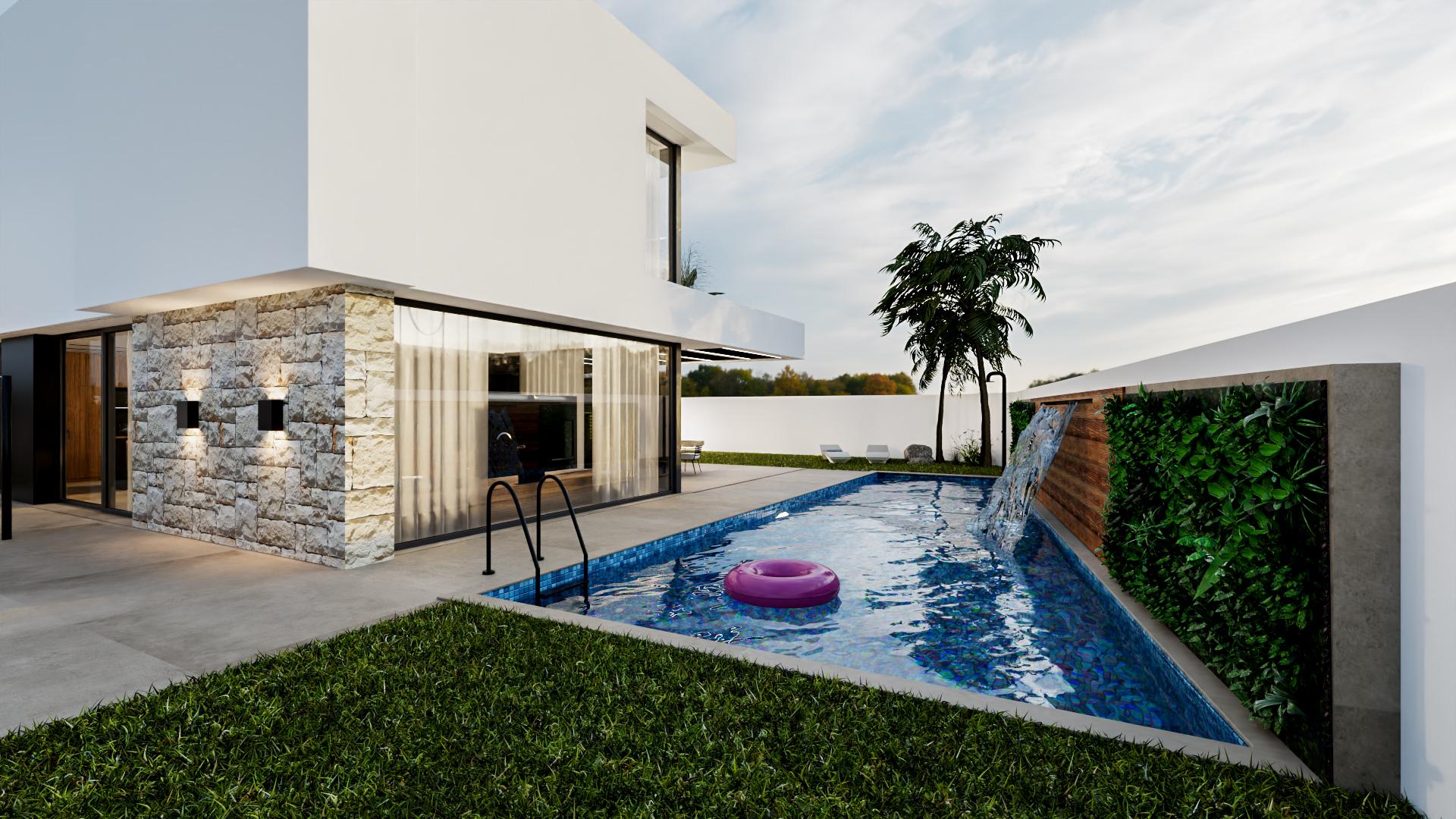 Exterior view from garden toward villa, La Regia, Orihuela Costa
