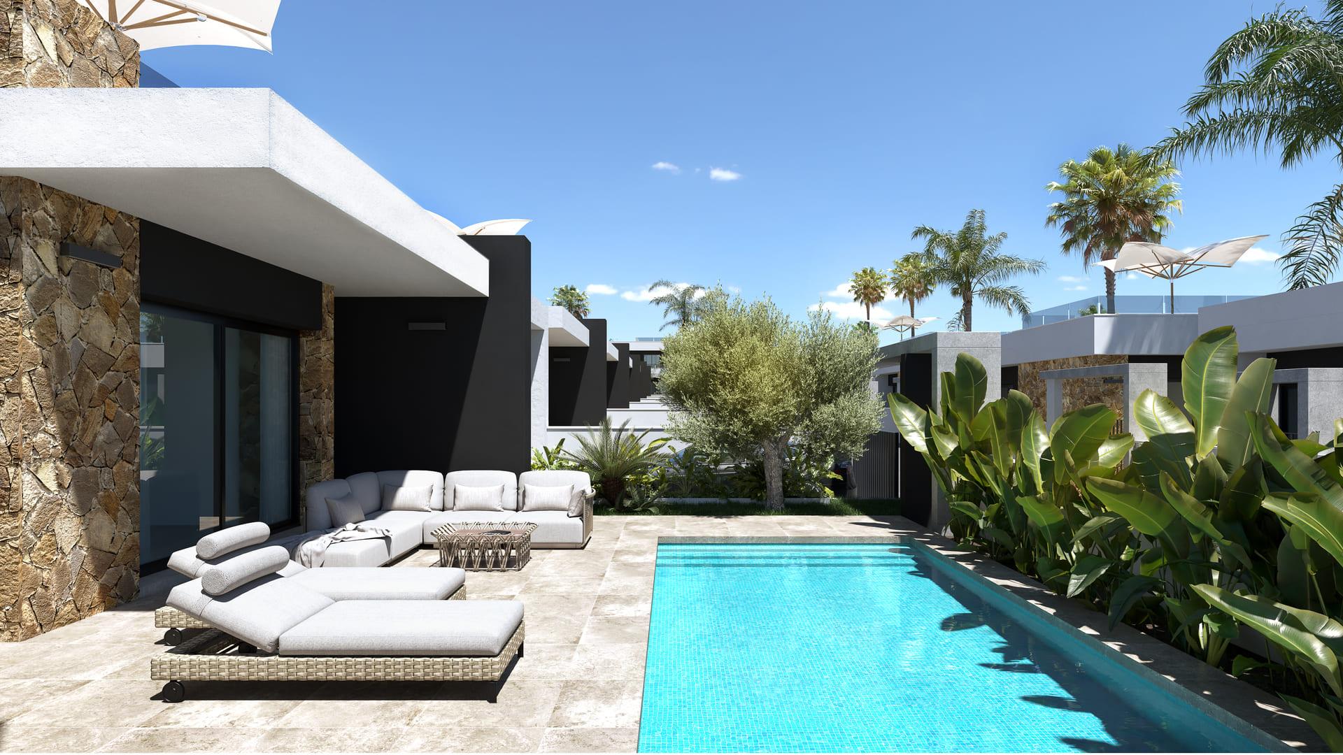 Roof solarium with open views, new-build villa, Lo Marabú