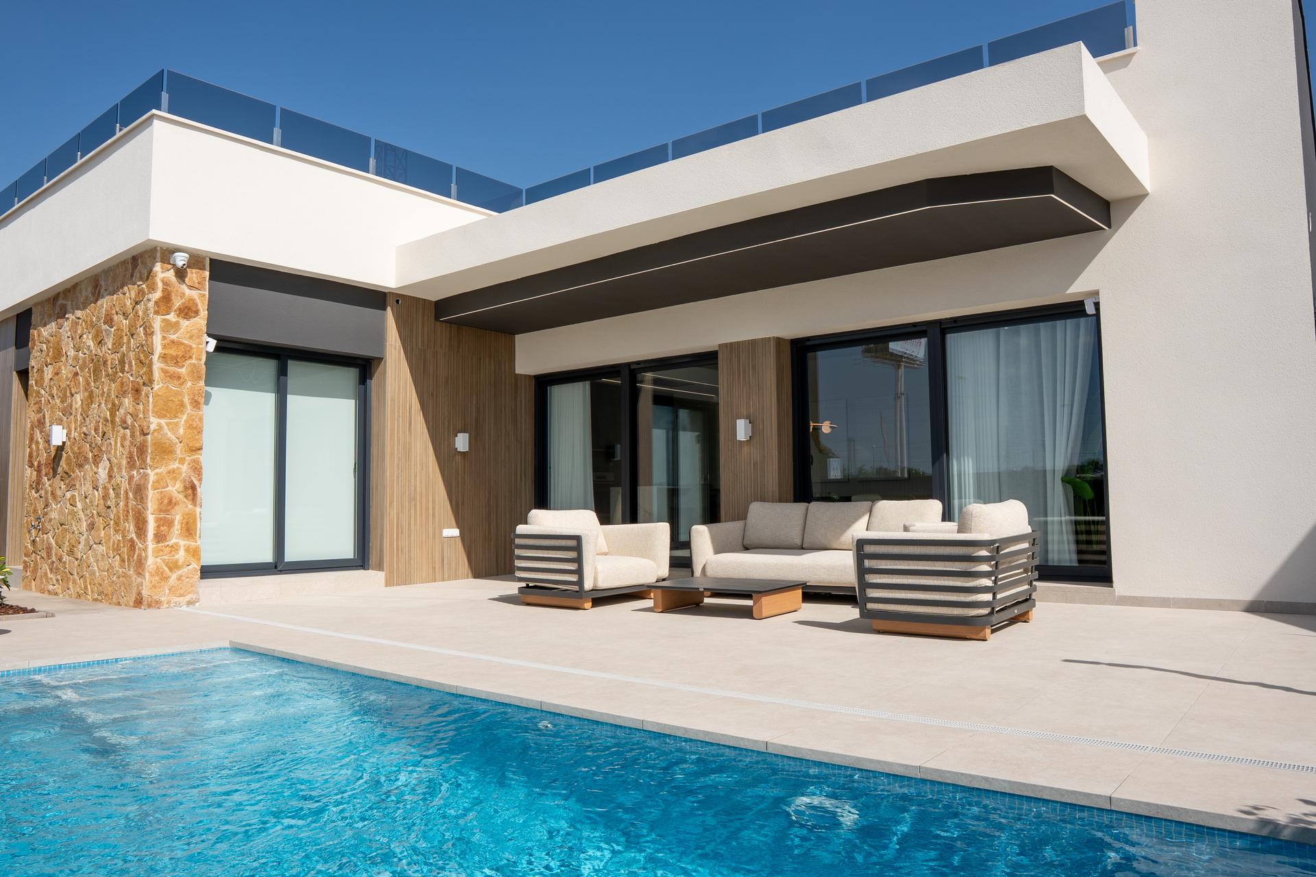 Living room with patio doors in new-build villa, Lo Marabú